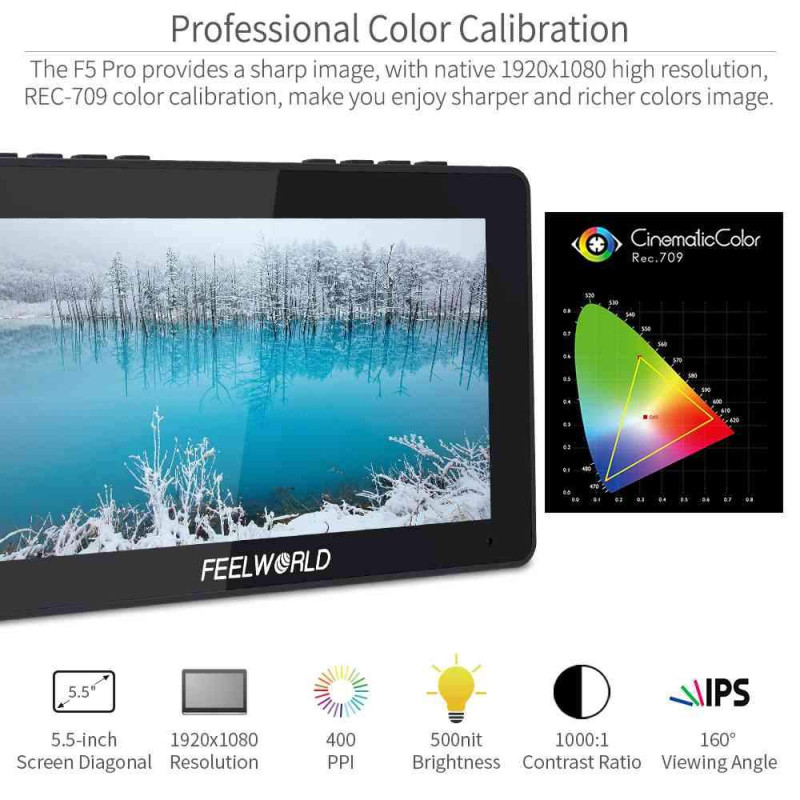 FeelWorld F5 PRO V2 сенсорний накамерний монітор 5.5 "дюймовий