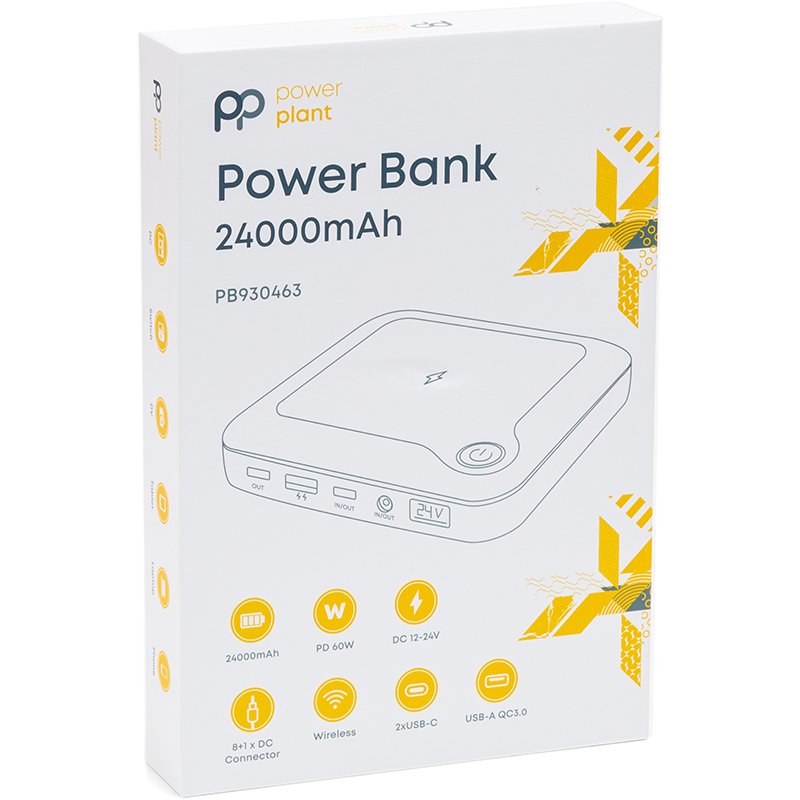 Мобільна батарея PowerPlant 24000mAh, PD 60W, DC 12-24V 9 конектерів, 2xUSB-C, USB-A QC3.0, Wireless