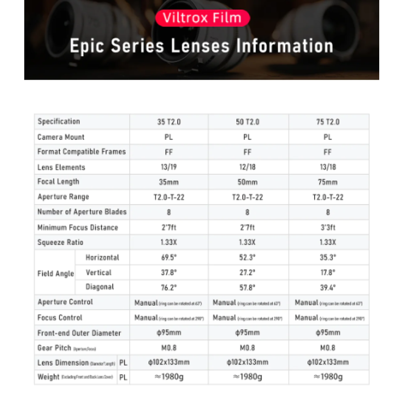 Об’єктив Viltrox EPIC Series 35mm T2.0 1.33X PL Mount Anamorphic Prime Cine Lens (35mmT2.0 1.33X PL)