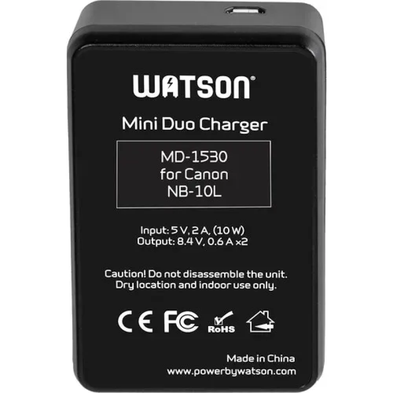 Зарядний пристрій Watson Mini Duo Charger для акумуляторів Canon NB-10L (MD-1530)