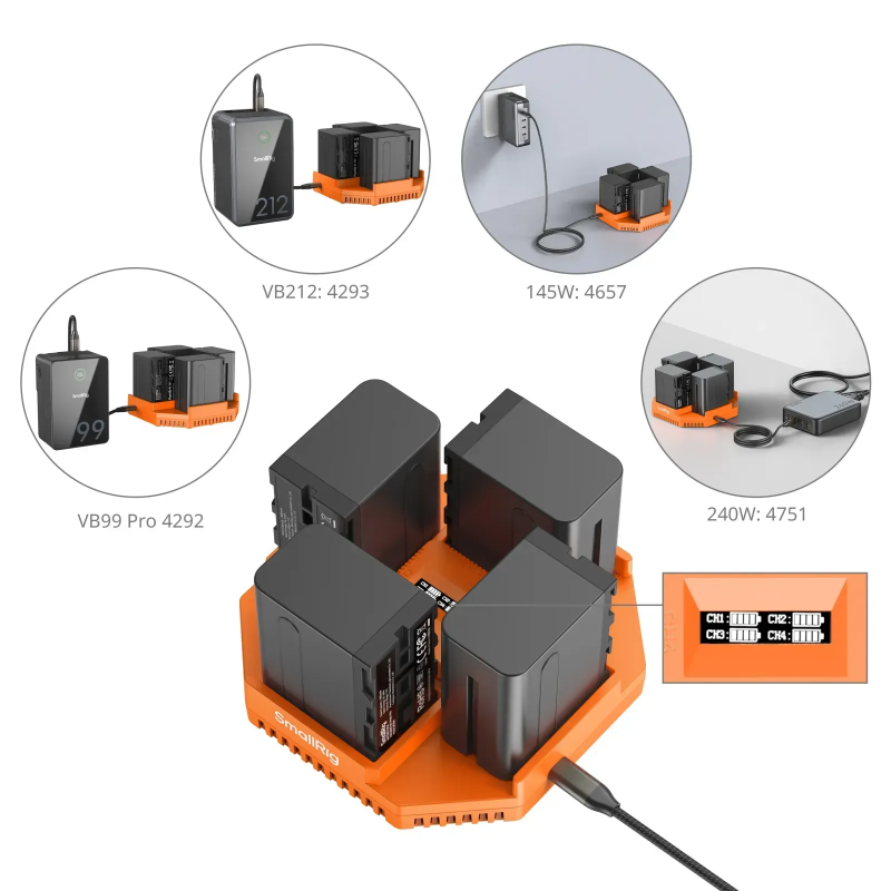 Зарядний пристрій SmallRig + 4 акумулятори NP-F970 (4834)
