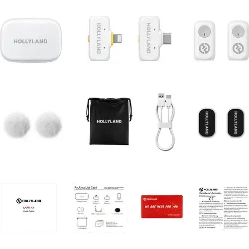 Беспроводная микрофонная система Hollyland LARK A1 Combo (IVORY WHITE) (на 2 человека) (USB‑C, Lightning)