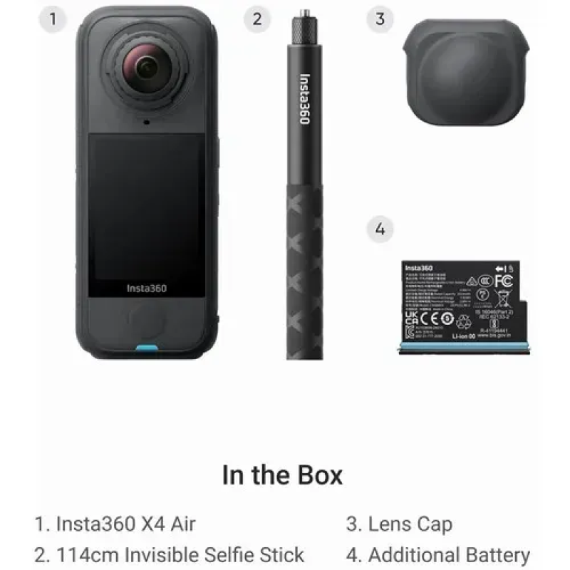 Панорамна екшн-камера Insta360 X4 Air Starter Bundle 360° 8K (Black) (CINSAAFA-SE03)