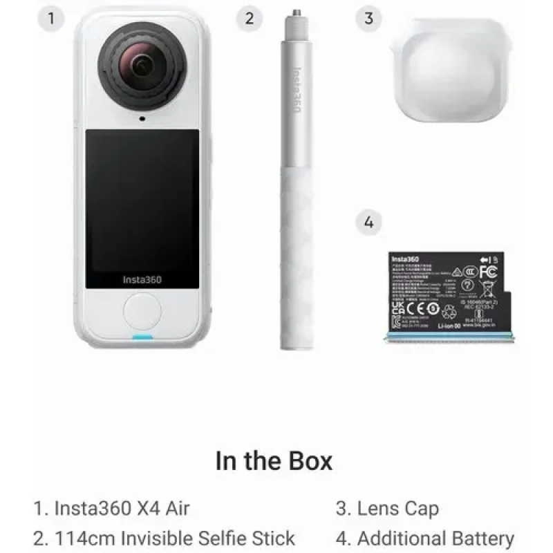 Панорамная экшн-камера Insta360 X4 Air Starter Bundle 360° 8K (Arctic White) (CINSAAFA-SE17)