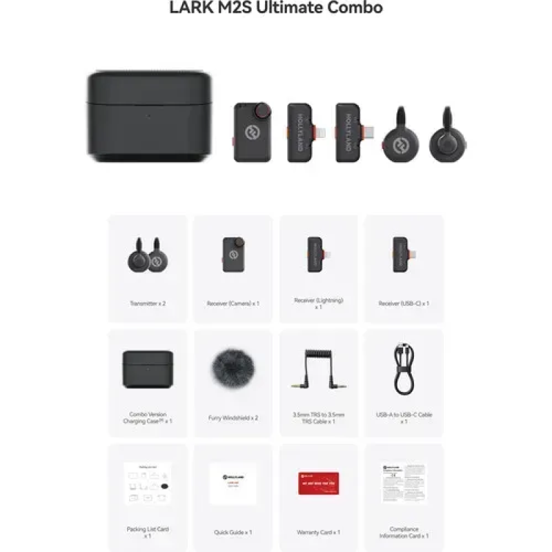 Бездротова мікрофонна система Hollyland LARK M2S ULTIMATE Combo (на 2 персони) (3.5 мм, USB-C, Lightning)